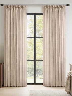 2 Panels 40 x 108 Memory Shaped Pinch Pleated Long Curtains Light Beige Neutral